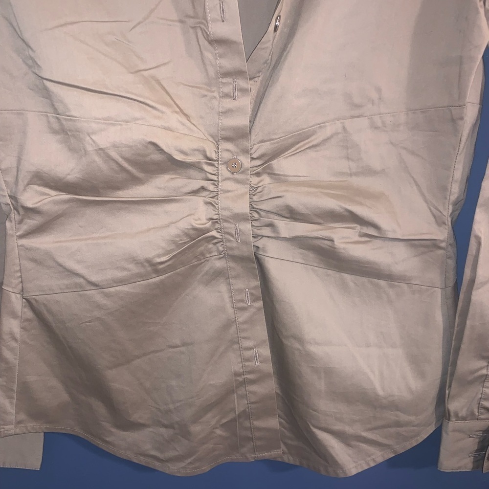 New York and Company tan long sleeve button down shirt - Picture 8 of 11